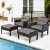 Xaviera 5 Piece Wicker Lounge Set  Patio - 2 Chairs, 2 Bench Ottomans,  Coffee Table