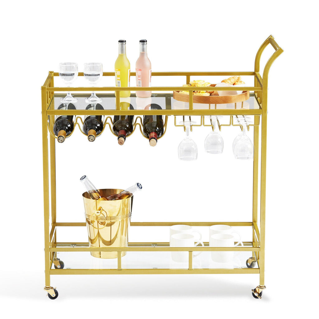 Marietta  2 Tier Gold Serving Cart with Wine Rack